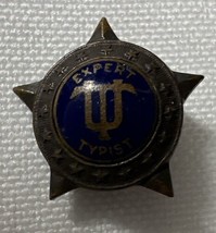 Vintage Expert Typist Award Star Blue Enamel Bronzetone Metal Lapel Pin Brooch - $9.85