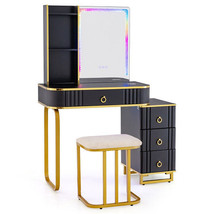 Vanity Table Set with RGB LED Lights and Wireless Charging Station-Black - Color - $7,165.60 MXN