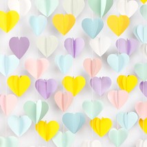 Pastel-Rainbow Party-Decorations 3D Heart Garland - 39Ft Yellow Blue Pink Purple - £21.13 GBP