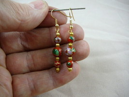 (EE600-153) 6 + 8 mm RED pink flower CLOISONNE 3 bead dangle EARRINGS Jewelry - £11.92 GBP