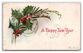 A Happy New Year Holly Branch Embossed DB Postcard H24 - £2.33 GBP