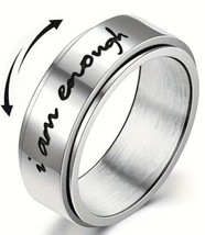 Inspirational &quot;i am enough&quot; ~ Stainless Steel Anxiety ~ Wide Band ~ Size 8 Ring - £14.89 GBP