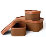 Fluted Cardboard Storage Baskets With Leather-Like Lids, Sturdy Stackabl... - $66.49