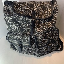 Candies Back Pack Black With White Flower Pattern Front Pockets Magnetic Snaps - £6.36 GBP