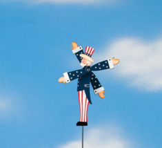 Wood Patriotic Uncle Sam Metal Arms Whirlybird Whirligig Yard Stake Wind... - $16.56