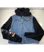 Mickey Mouse Jean Jacket Girls L Denim Embroidered Hooded Pockets Youth ... - £15.65 GBP