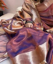 Stunning pure banarasi kora tissue silk dhup chao handwoven stunning gotapatti s - £89.00 GBP