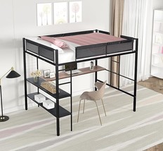 Full Size Loft Bed With Desk &amp; Shelves,Black - £464.72 GBP