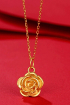 18ct Solid Gold Belle Rose Bud Charm Necklace- yellow, small, 18K , Au750, gift - £224.54 GBP