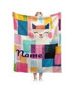 Playful Patchwork Personalised Cat Blanket – Customizable Name Vibrant Throw - $43.00