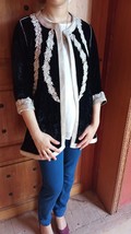 Black Velvet Luxury Jacket, silver Moroccan Embroidery, handmade, black tunic - $156.99