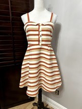 Miami Womens Fit &amp; Flare Dress Brown Mini Stripe Spaghetti Strap Buttons M - $15.79