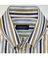 Canali Dress Shirt Mens 17x36 43 Striped Purple Brown White XLT Button I... - $37.82