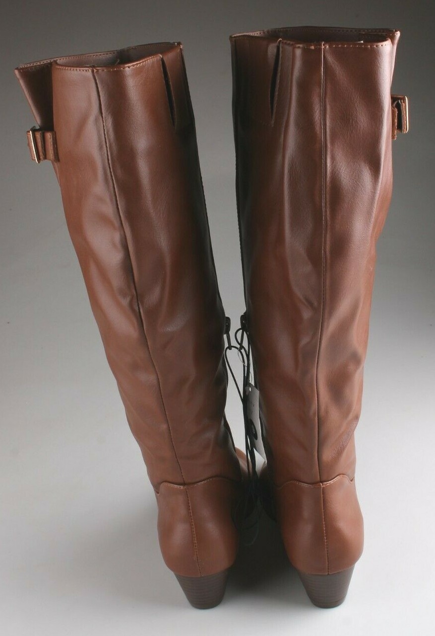 A New Day Damen Blinda Kniehoch Keilabsatz Stiefel IN Braunem Kunstleder Item image 4