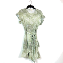 Michael Kors Women Petite PS Army Green White Paisley Ruffled Tie Dress NWT BO19 - £23.48 GBP