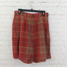 Rev Up Shorts Women 11/12 Red Plaid Pleated High Waisted Linen Blend Vin... - £19.26 GBP