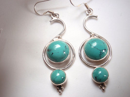 Simulated Turquoise 925 Sterling Silver Earrings Large you&#39;ll receive exact pair - £12.22 GBP