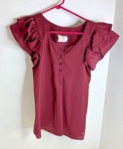 Tommy Girl Womens Sz XS Vintage Burgundy Cap Sleeve Blouse shirt top 1/2... - $14.85