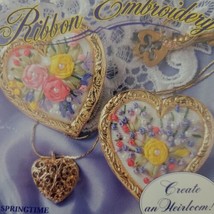 Floral Ribbon Embroidery Kit Bucilla Pin Heart Silk Gold Pearl Moire Makes 2 NEW - $13.95