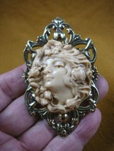 (CL61-17) Lady hair wind flowers ivory Cameo brass Pin Pendant Jewelry brooch - £25.72 GBP