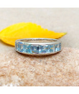 Blue Topaz Half Eternity Ring Sterling Silver Blue Topaz Ring December B... - £66.85 GBP