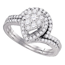 10kt White Gold Round Diamond Cluster Bridal Wedding Engagement Ring Set 3/4 Ctw - £686.64 GBP