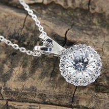 4.25 CT Round Cut CZ Cut Halo Pendant Necklace 14k White Gold Over Spring Sale - £41.54 GBP