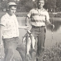 Old Original Photo BW Men Fishing Pond Smoking Vintage Americana Photograph - £10.32 GBP
