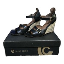 Corso Como Womens Hello Black Leather Open Toe Wedges Heels Size 7.5 M - £15.17 GBP