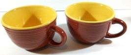 Set of 2 Kathy Ireland Home China A CAFE BOWL MUGs Orange w Yellow Interior - $9.49