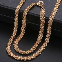 Men&#39;s Women&#39;s Jewelry Sets Swirl Link Chain 585 Rose Gold Necklace Bracelet Set  - £11.42 GBP