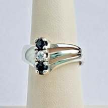 925 Sterling Silver Black Onyx And White Round Cz Ring Size 6.75 - £21.18 GBP