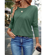Blackish Green Asymmetric Seam Detail Solid Color Long Sleeve Top - $15.52 CAD