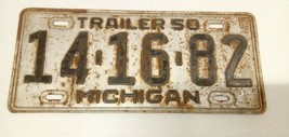 1950 ORIGINAL AUTH TRAILER STATE MICHIGAN LICENSE PLATE 14-1682 WATER WO... - $25.55