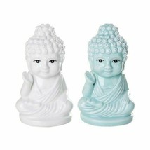 White and Turquoise Buddha Ceramic Salt &amp; Pepper Shakers - £13.42 GBP