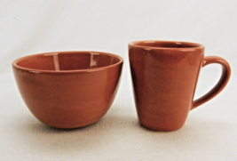 Large Ceramic Bowl &amp; Mug Set, Pottery Barn, Sausalito Pattern, Sienna Brown - $19.55