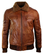 Mens B3 Bomber Rust Tan Brown Fur Collar Aviator Lambskin Winter Leather jacket - £80.41 GBP