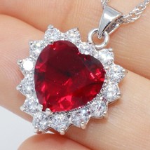 Sparkling Heart Ruby Necklace Pendant Women Jewelry Solid Silver Summer Sale - £36.92 GBP