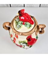 Old World Christmas Cardinal Evergreen Sugar Bowl Ceramic Pine Cone Holl... - $11.87