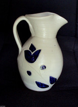 Williamsburg Salt Glazed Pottery Pitcher Water Milk Jug Cobalt Tulip ✿ 7... - £4.64 GBP