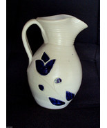 Williamsburg Salt Glazed Pottery Pitcher Water Milk Jug Cobalt Tulip ✿ 7... - £4.66 GBP