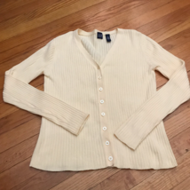 GAP Women&#39;s Size M Button Front Cardigan Spring Yellow Long Sleeve V Nec... - $12.16