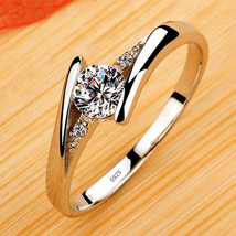 Luxury Classic 18K White Gold Color Ring Solitaire 2 Carat Zirconia Ring Size 8 - £14.17 GBP