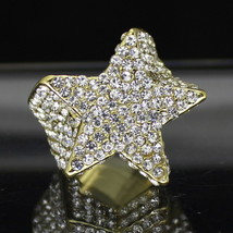 Mens Iced Star Pinky Ring Cz Band 14k Gold Plated Hip Hop Jewelry - £7.83 GBP