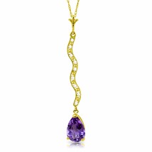 1.79 Carat 14K Solid Yellow Gold Necklace Diamond Amethyst Certified 14&quot;-24&quot;  - £321.98 GBP