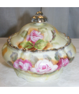 Vintage Porcelain Vanity Dresser Scalloped Bowl with Lid Pink Roses 21-c - $835.36 MXN