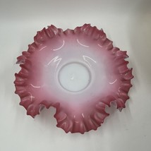 Vtg Art Glass White Cased Cranberry Ombre Clear Crest Ruffled 10” Bride ... - $43.54