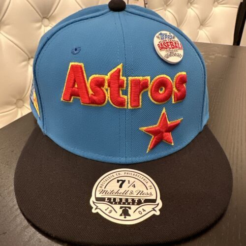 Primary image for Houston Astros Mitchell & Ness Topps Blue Black Script Hat Cap 7  1/4 New
