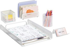 5-Piece White Desk Organizers And Accessories Set, Home Office Decor For Women - £25.65 GBP