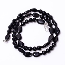 Black Onyx Smooth Beads Necklace 7-11mm 18&quot; UB-8647 - £7.71 GBP
